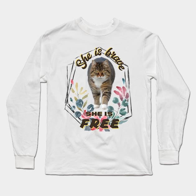 She is Brave. She is Free - Cat - Pet lover Long Sleeve T-Shirt by AlGenius